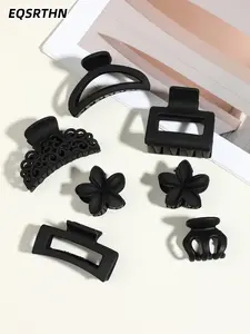 TikTok Viral Neutral Hair Clips Pack - 7 Styles Matte Flower & Geometric Claw Clips, Large Nonslip Hair Catcher for Long Hair, Professional Hair Styling Accessories, Elegant Earth Tone Hair Clamps for Work & Travel