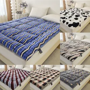 Full-size hypoallergenic thin mattress top layer - soft and breathable, foldable and rollable, suitable for travel camping rooms, 100% polyester fiber, easy to clean, portable design, rabbit plush winter thickened super warm fashion bedding