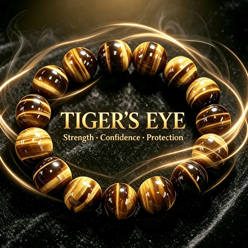 Tiger‘s Eye Healing Crystal Bracelet, Grounding Stone for Focus, Strength and Emotional Balance, Perfect for Yoga Meditation Daily Wear, 8mm/12mm/14mm
