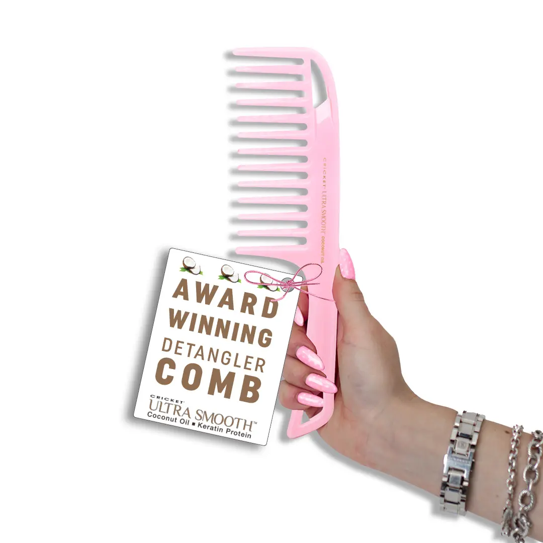 Cricket Pink Coconut Oil Detangler Comb - Plastic Bristles, Keratin Protein Infused, Frizz Control, No Residue, Smoothness Boost, Hydrating, Shine Enhancing, for All Hair Types (Any, Normal, Coily, Thick Long Hair)