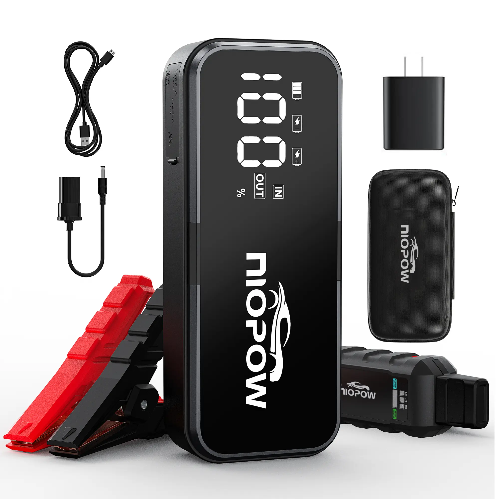 NIOPOW 5000A Car Battery Jump Starter, 12V 28800 mAh Portable Jump Pack(for 10L Gas and 10L Diesel Engines) with 3.3" Display, Emergency LED Light and Jumper Cable