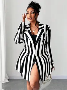 Women's Plus Size Striped Shorts Set, Casual Fitted Two-Piece, All Seasons Wear, Comfortable and Stylish