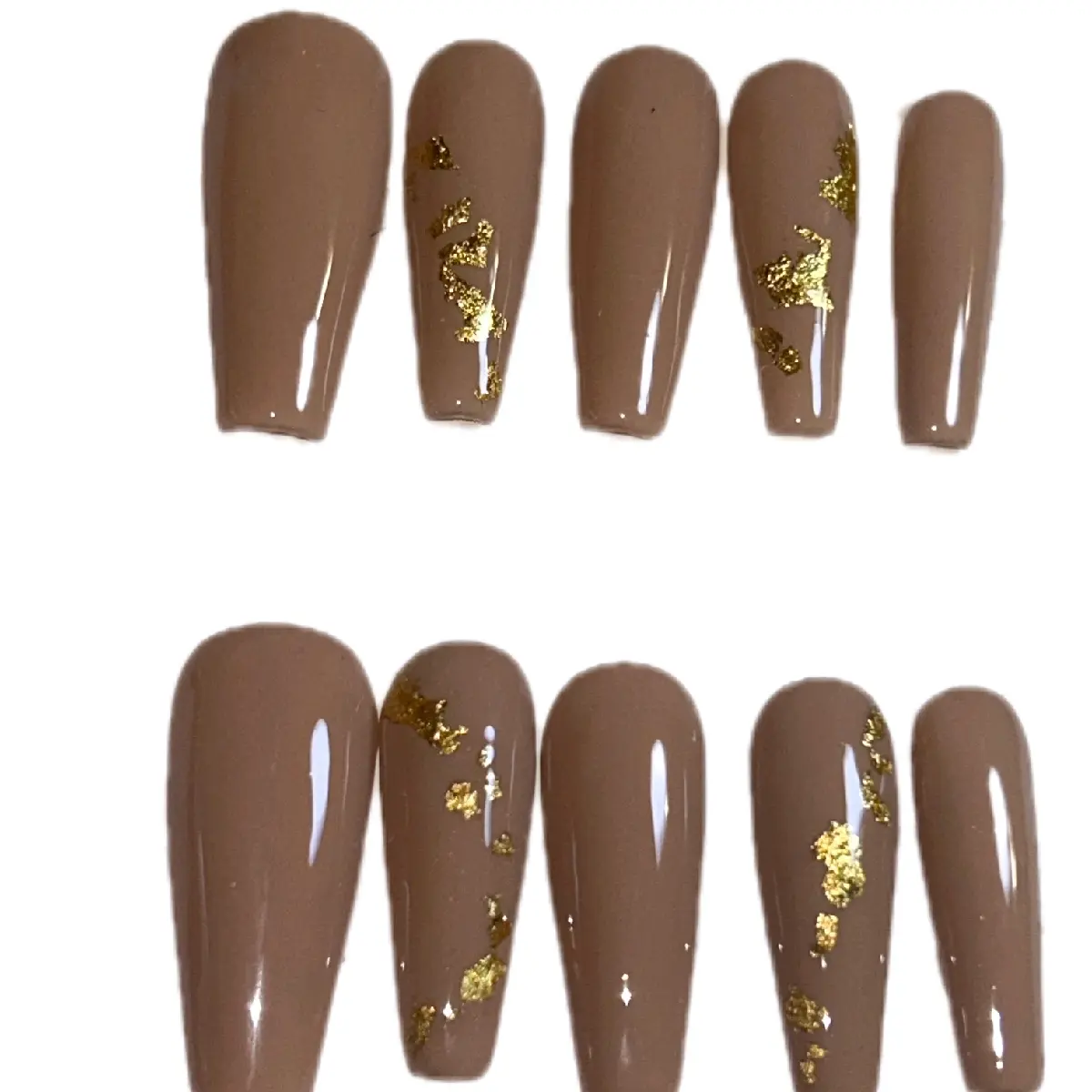 Camino Nude with Gold Flake Press On Nails - Nail Art and Nail Care Supplies