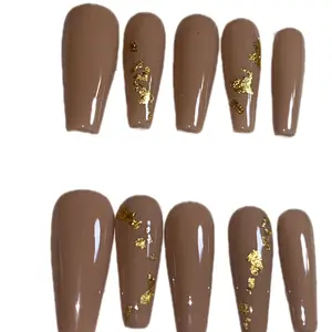 Camino Nude with Gold Flake Press On Nails - Nail Art and Nail Care Supplies