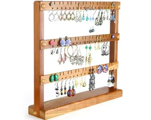 Earring Holder Stand - Jewelry Organizer Stand, Compact Cherry Jewelry Display, Wooden. Holds 54 Pairs of Earrings. Jewelry Holder