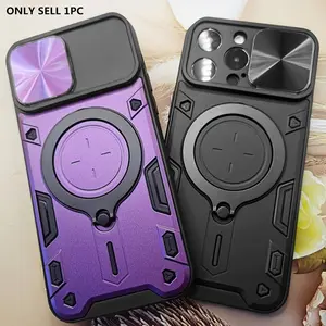 Case For iPhone 17 16 15 14 13 12 Pro Max Slide Camera Protection 360 Rotate Kickstand Armor Ring Cover, No magnetic
