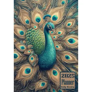 2025 Planner: Peacock Bird themed Cover Daily Weekly Diary 12 Month Calendar Vision board Schedule Organizer Goals Address Contact Notes Paperback – September 11, 2024