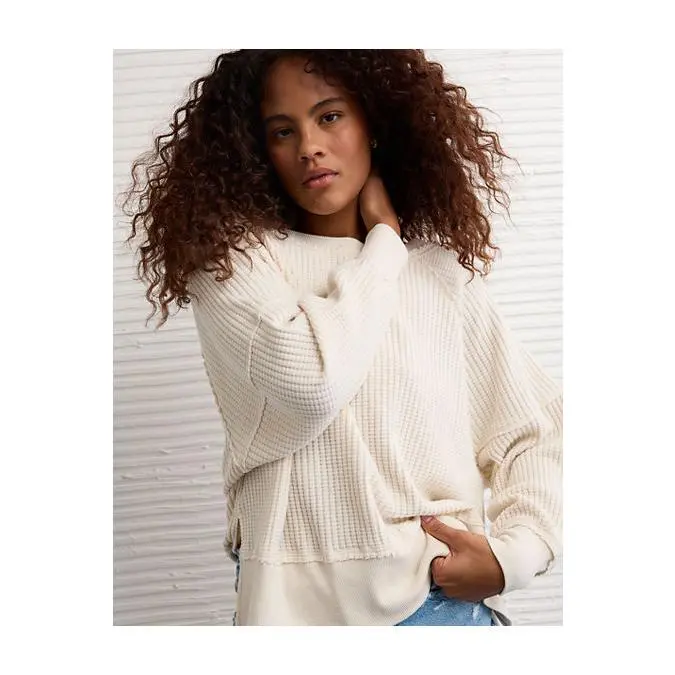 AE Big Hug Off-the-Shoulder Waffle Sweatshirt