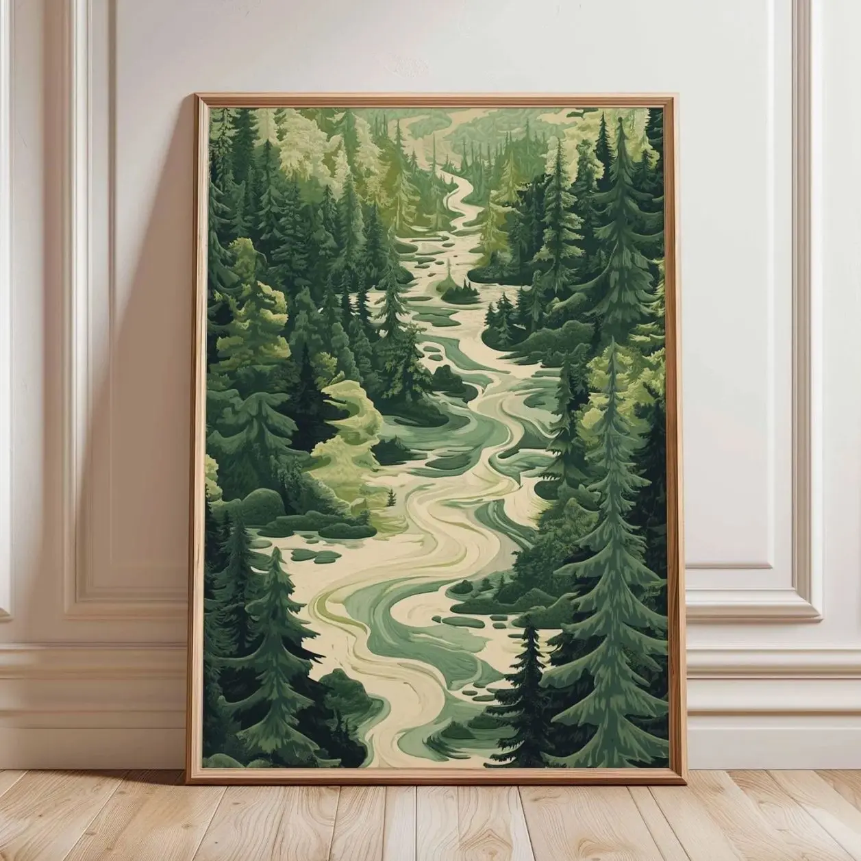 Forest Landscape Wall Art, Tranquil River Print, Woodland Nature Decor D
