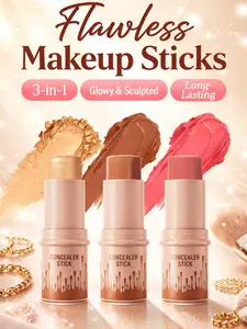 3-Piece Makeup Stick Kit – Highlighter, Blush & Contour Sticks for Face, Long-Lasting, Lightweight & Blendable, Flawless Everyday Makeup for Women & Teens