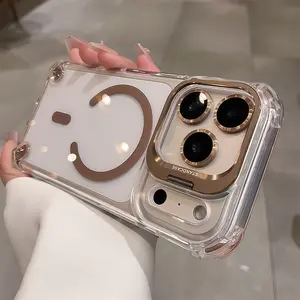 【 iPhone17 case 】Airbag acrylic bracket magnetic for iphone17Pro Max 16 15 Air iPhone case silicone soft shell TPU shockproof