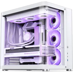 TK-2 White ATX Mid-Tower Pc Case,Hyperboloid Glass Design, Separated Cabinet Structure, Al Alloy Shell Desktop Computer Case, Support BTF Motherboard/ATX Power /360 AIO,White