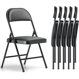 Make Changes Folding Chair, PU Leather Padded Folding Chairs for Outside and Indoor, Comfy Heavy Duty Portable Foldable Chairs Metal Commercial Seat for Office, Dorm, Party, Lawn, Patio