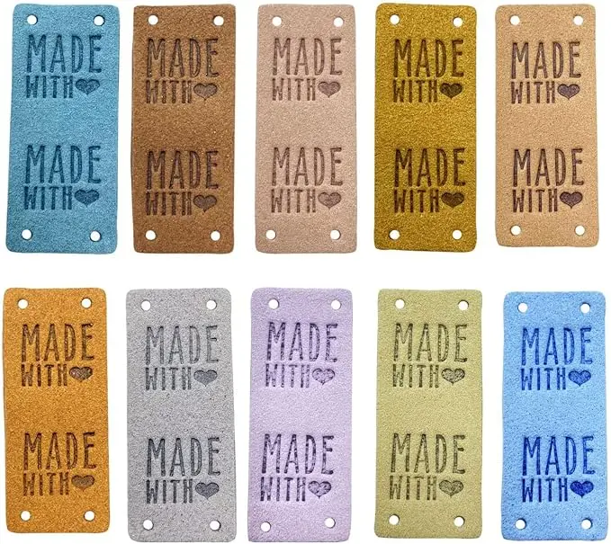 50 Pcs PU Leather Label Faux Leather Handmade Sew on Tag Label Handmade Embossed Tag Embellishment Crochet Knit DIY Jeans Bags Shoes Hat