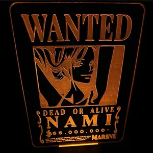 One Piece Nami Wanted Poster Led Sign for Desks or Display Decor, USB Powered for Collector Bedroom Bar Store Birthday Gifts Christmas Home