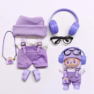 Dolls Clothes Set for labu-bu,Fashion Purple Overalls & Matching Hat | Detachable Outfit for 7-Inch Standard Labubu Figures | Cute Kawaii Doll Dress & Accessories