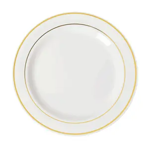 9 In. White/Gold Line Design Plates | 10 Count