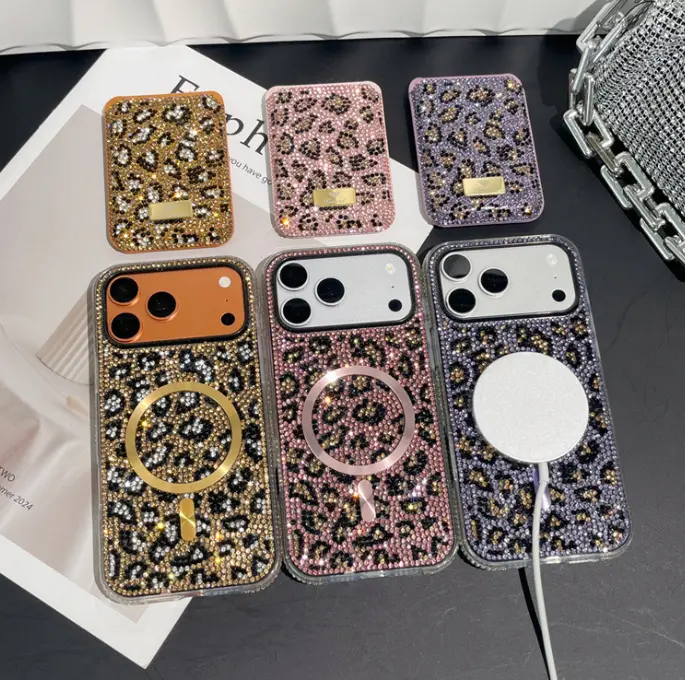 Full Rhinestone Bling MagSafe iPhone 17 Pro Max Case with Detachable Card Holder Kickstand, Luxury Full Diamond Sparkly Glitter Wallet Phone Case, Shockproof Protective Cover for iPhone 17/17 Pro/17 Pro Max, Y2K Trendy It Girl Aesthetic Phone Accessory