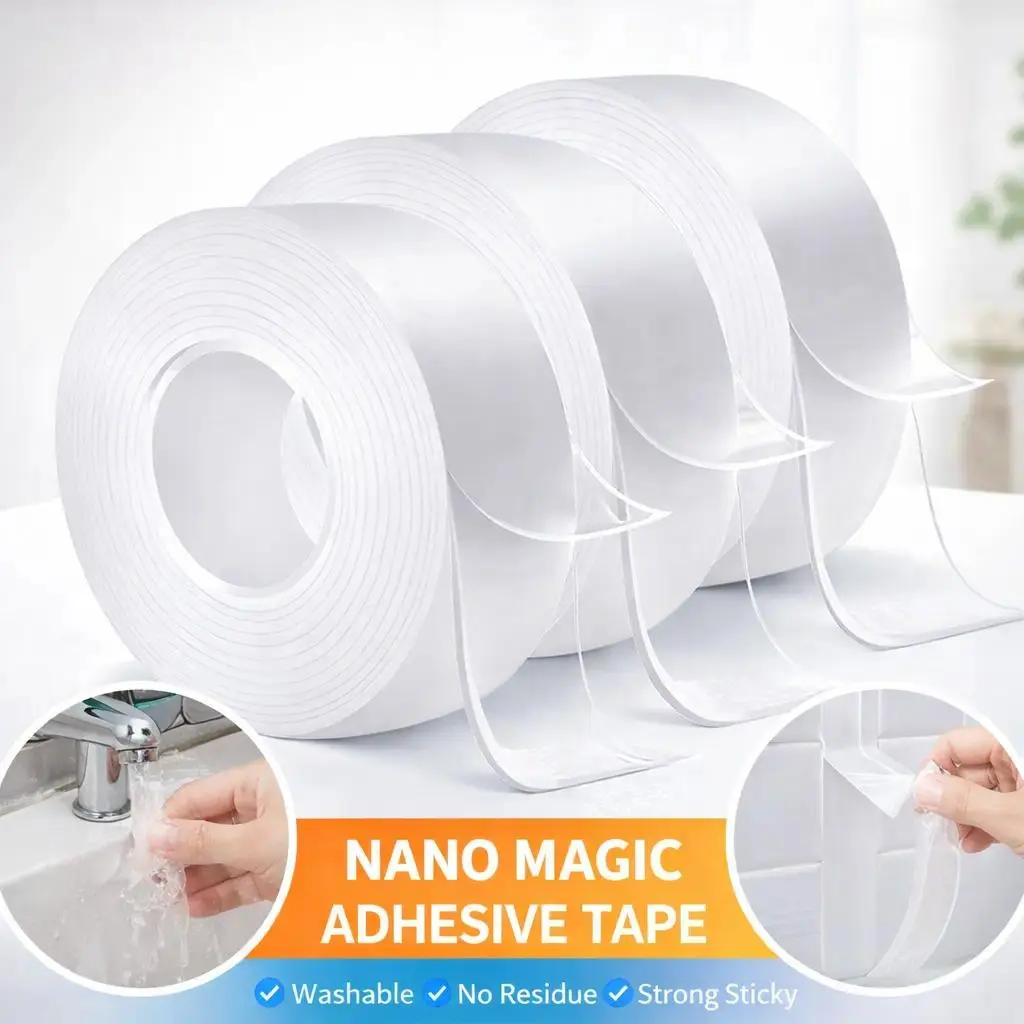The Day Heavy Duty Double-Sided Transparent Mounting Tape, 3cm Width x 2mm Extra Thick (10.5ft / 320cm-31.5ft), Residue-Free, Stretchable, Washable Reusable, Easy Application, Precise Measurement for Picture Hanging & Home Decor, Adhesive Tape, 1 Roll, Pr