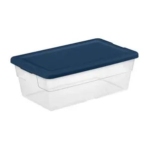 Sterilite Stackable 6 Qt Storage Box Container, Clear, Marine Blue Lid, 5 Pack Sterilite Stackable 6 Qt Storage Box Container, Clear, Marine Blue Lid, 5 Pack