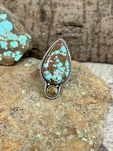 Handmade Sterling Silver Number 8 Turquoise Adjustable Ring with Signed Nizhoni