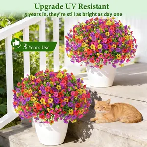 Artificial Flowers, 12 Pcs Mixed Color UV-Resistant Fake Flowers, Durable Plastic Flower, Home Garden Patio Decor, Decorative Outdoor Floral Arrangements, No Vase Needed