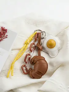 Croissant Bag Charm, Purse Accessories Charm, Realistic Faux Bread + Fried Egg 3d Accessories Cute, Fresh & Instagram-Style Perfect For Women For Bags, Keys, Earphone Cases
