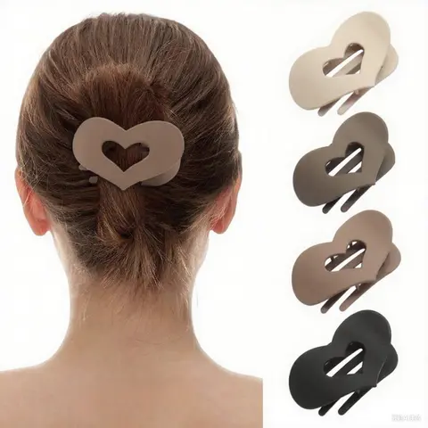 Women's 4-Pack Neutral Heart Matte Flat Medium Claw Set - Secure Grip Hair Clips, Comfortable Daily Accessories for Thick & Thin Hair, Ideal for Party, Casual, Yoga Use