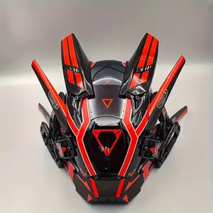 2 Styles Cyberpunk LED Mask Helmet - Premium Unique Red & White Design with Horn & Tassel, Futuristic Sci-Fi Cosplay Accessory, Photo Prop, Party Supply, Gift & Collection Item for Rave, Bar, Club Events