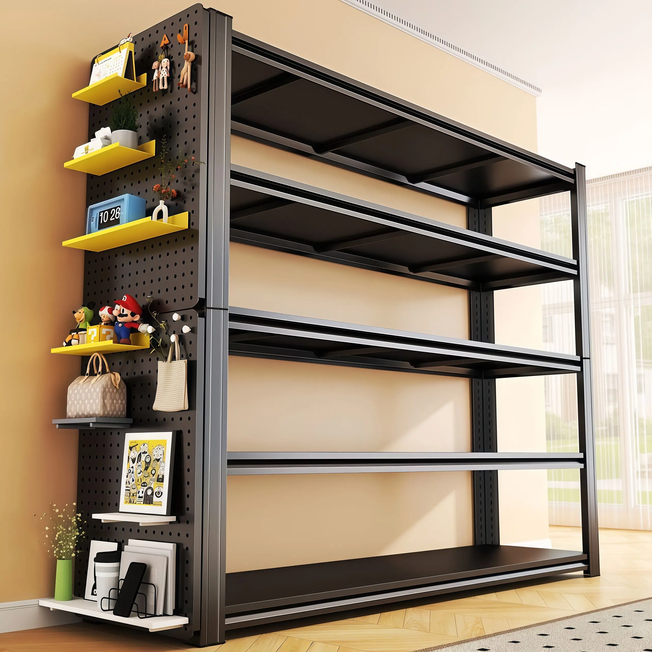 Heavy-Duty 5-Tier Metal Garage Shelving Unit, Tool-Free Assembly Adjustable Steel Rack with 3000-lb Capacity, Black Home Organizer for Garages, Basements