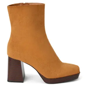 COCONUTS by Matisse Womens Duke Platform Square Toe Zippered Casual Boots Ankle High Heel 3" & Up - Brown