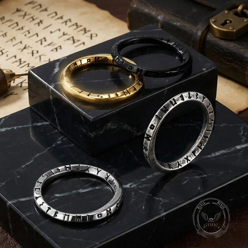 GTHIC Viking Rune Detailed Simple Stainless Steel Möbius Band Ring Classic Vintage Nordic Fashion Accessory Holiday Gifts and Street Retro Matching Looks