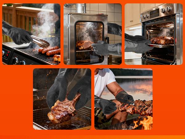 GEEKHOM 932°F Heat Resistant BBQ Grill Gloves: Oil Resistant Waterproof for Smoking Grilling Cooking Barbecue Deep Frying Turkey Rotisserie Handling Hot Greasy Meat Grilling Stocking Stuffers for Men GEEKHOM 932°F Heat Resistant BBQ Grill Gloves: Oil Resistant Waterproof for Smoking Grilling Cooking Barbecue Deep Frying Turkey Rotisserie Handling Hot Greasy Meat Grilling Stocking Stuffers for Men