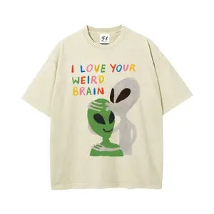 I Love Your Weird Brain Cute ET S~5XL Oversize Unisex Washed T-Shirt for Women and Men's Unisex Fit Batik Cotton Oversize Streetwear Menswear  Super Soft Pre-Shrunk