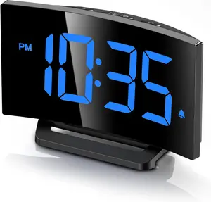 Digital Alarm Clock for Bedrooms, Digital Clock with Modern Curved Design,  LED Numbers, 6 Levels Brightness, 2 Volume, 3 Alarm Tones, Snooze, Power-off Memory, 12/24H, Bedside Clock