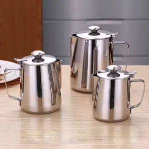 Stainless Steel Espresso Steamer Cup with Lid, Milk Frother, Coffee Machine Accessory, Barista Tool, Latte Art (350ML)