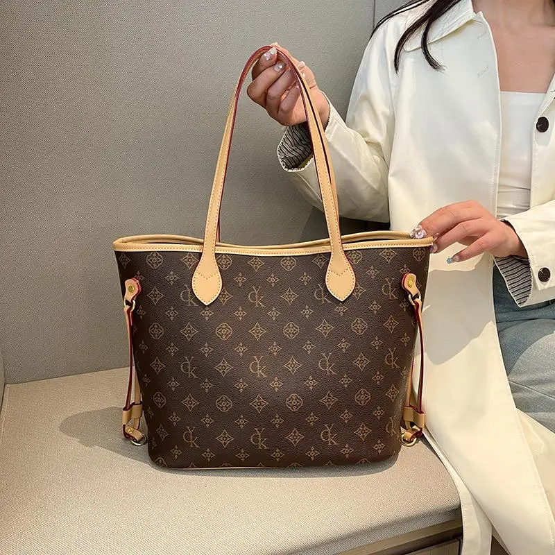 Tote Bag New Retro Print Bag Women's Versatile Color-Block Handbag Large Capacity Commuter Shoulder Bag Women's Bag