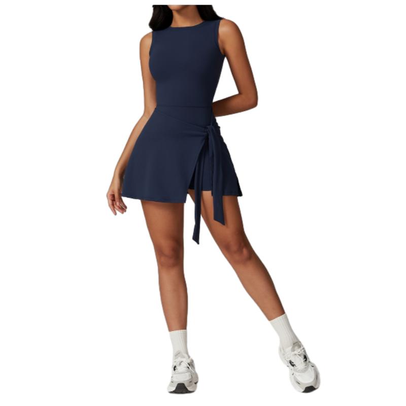 Womens Tennis Dress Wrap Skirt Built in Shorts Sleeveless Golf Athletic Romper Sundress Tie Front Spandex Durable Fabric
