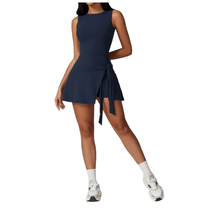 Womens Tennis Dress Wrap Skirt Built in Shorts Sleeveless Golf Athletic Romper Sundress Tie Front Spandex Durable Fabric