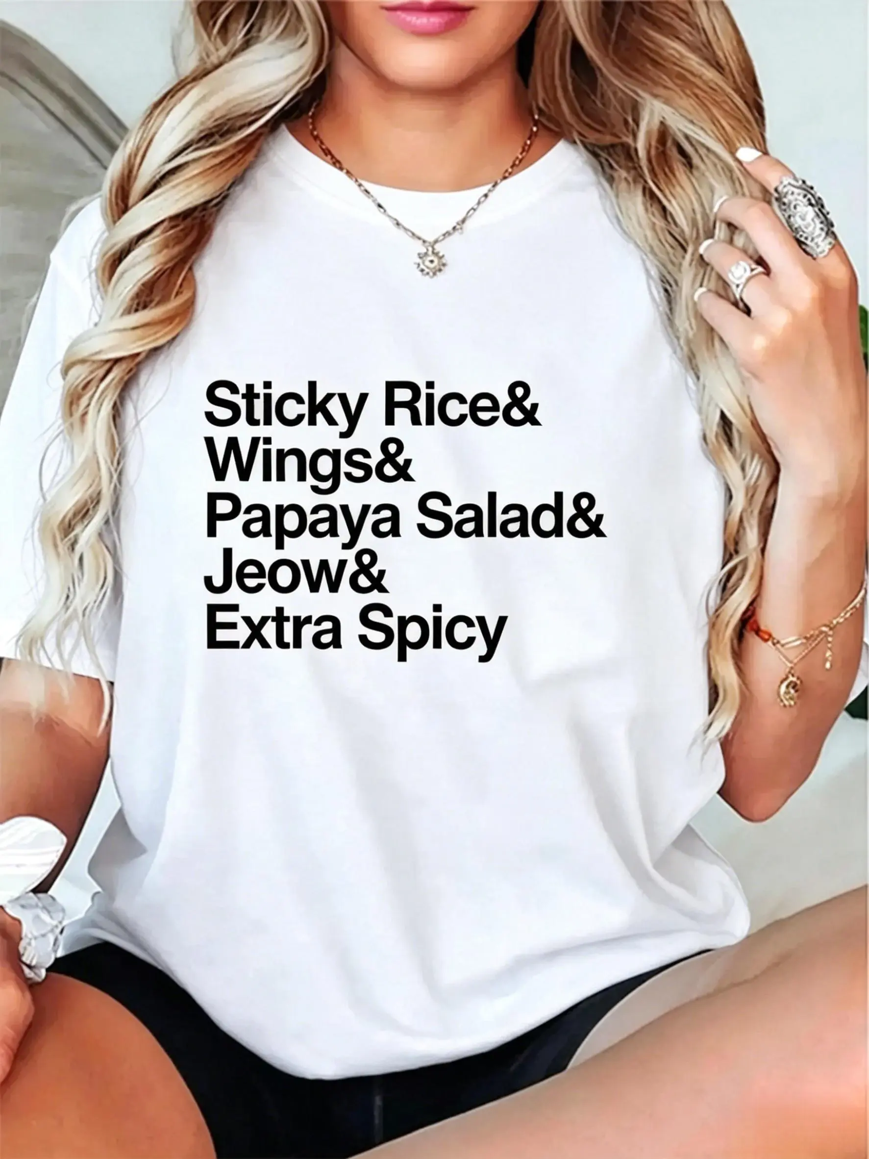 Men's 100% Cotton Casual Round Neck Short-Sleeve Printed Unisex T-Shirt - Laos Theme, Sticky Rice, Asian Food Wings Design for Travel