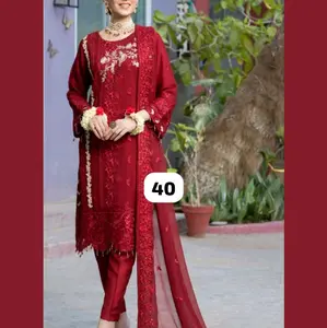 Luxury Elegant Chiffon Embroidered Stitched 3pcs Traditional Pakistani Shirt  Trouser Dupatta Set  Womenswear