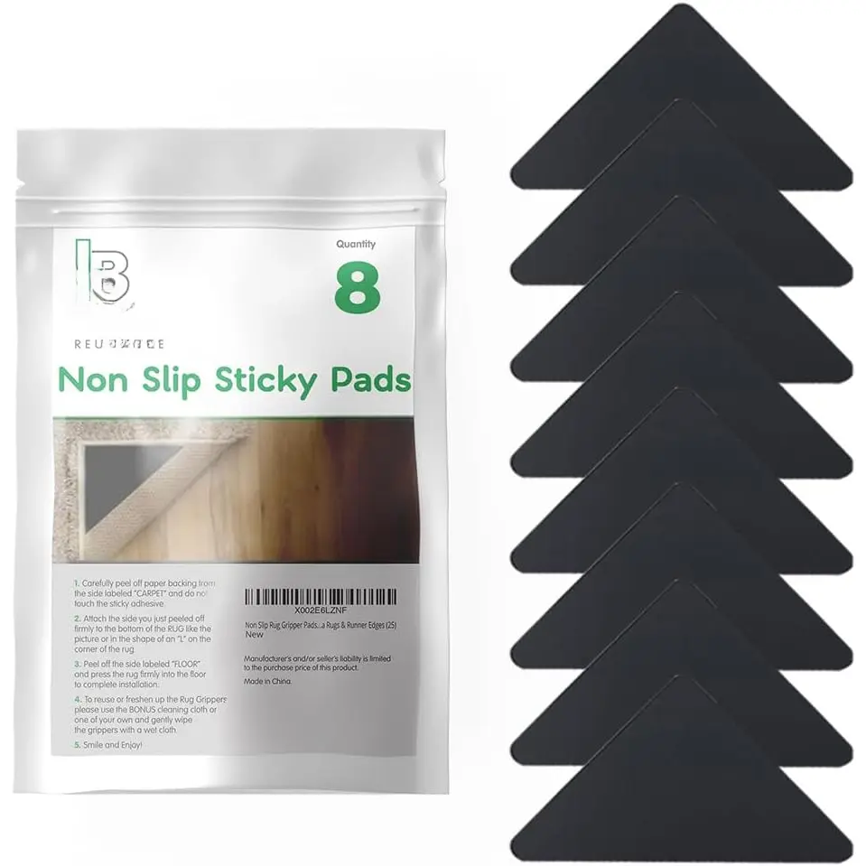 Rug Pad Grippers for Area Rugs - Multi Pack , No Skid, Washable, Anti-Slip, Rug Pad Gripper for Hardwood Floors and Tile with Double-Sided, Self Adhesive to Keep Area Rugs Flat (8)