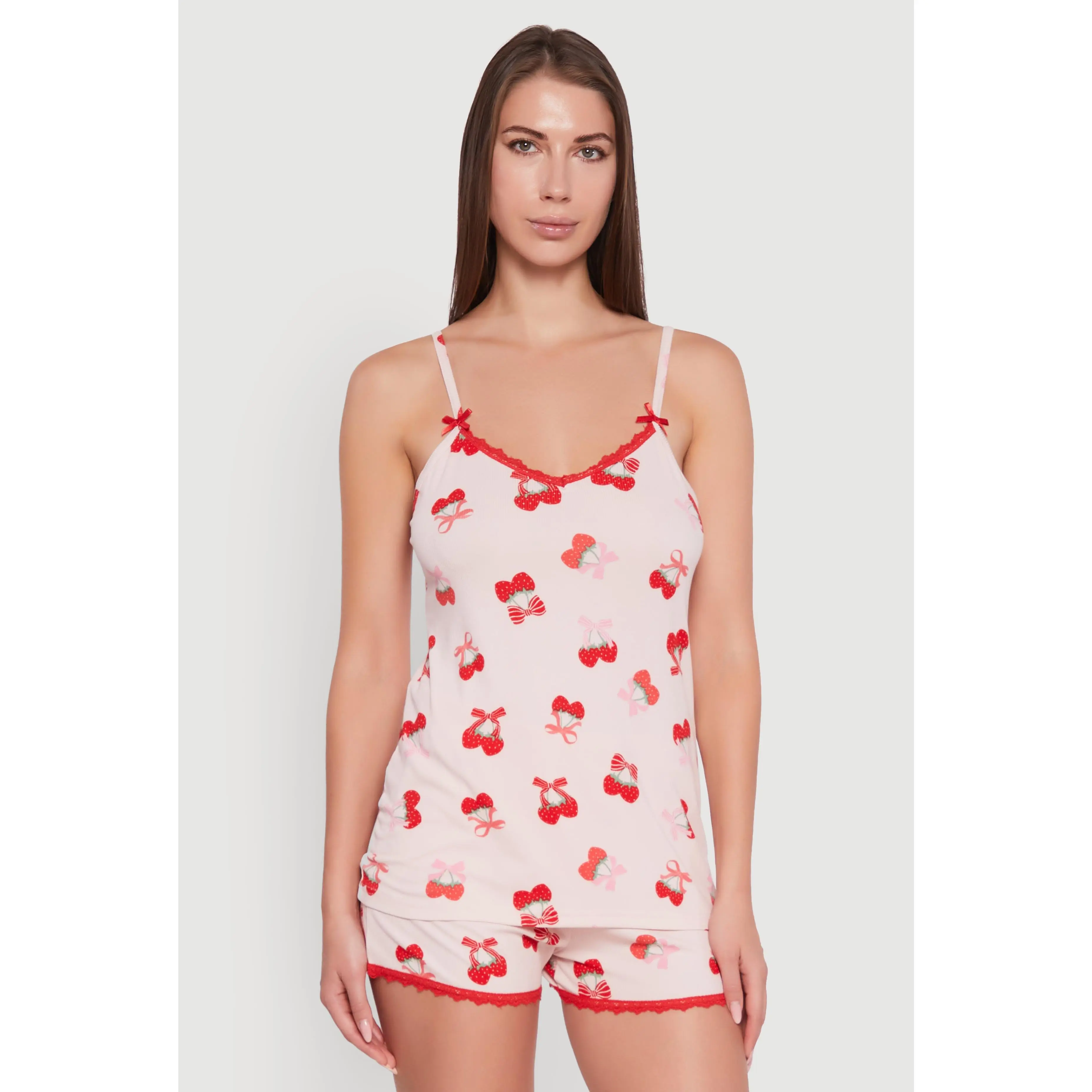 Heart Cherry Print Pajama Cami and Shorts Set