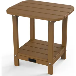 Outdoor Side Table, -Weather HDPE Patio Side Table Small Outdoor Table for Porch, Pool, Deck, and Yard (Brown)