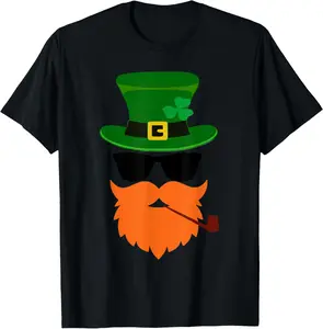 St Patrick's Day Leprechaun Face Beard Shamrock Gifts Men T-Shirt Pure Cotton Graphic Tees Menswear Top: Gifts for Men & Women