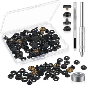 200 count (50Sets) 15MM Snap Fastener Kit Tool Snap Button kit Snaps for Leather Snap Fasteners Kit for Leather Marine Grade Stainless Steel Snaps Button for Canvas Bag, Jeans, Clothes, Fabric (BLack)