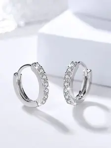 1 pair Sparkling Pave-Set Copper Hoop Earrings | Artificial Zircon, Copper Inlaid Zircon, Minimalist Glam for Daily & Party, Versatile Earrings, Zirconia Hoop Earrings, Hoop Shape Earrings