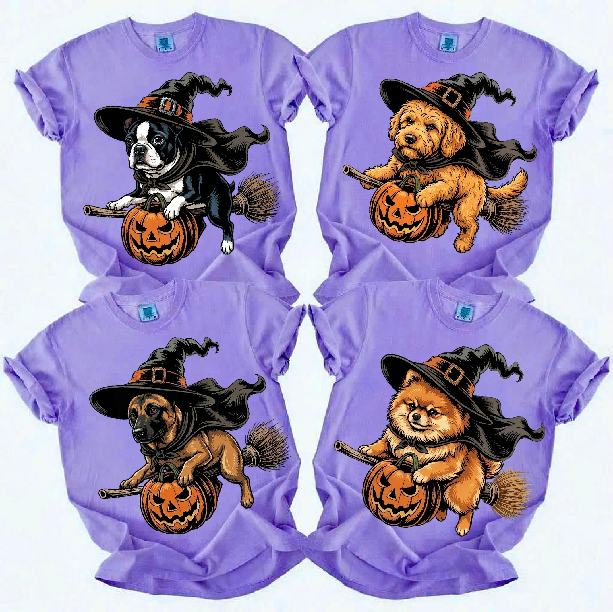 Custom Dog Comfort Colors 50+ | Funny Halloween Themed Shirt for Dog Lovers | Breed Specific Witch Costume Dog Print Tee – Cute Halloween Style | Halloween Gift for Dog Lovers