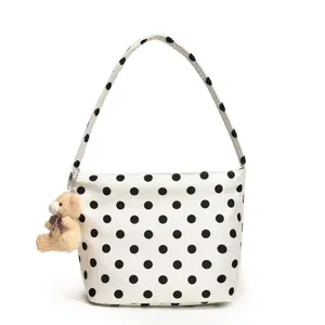 1pcs Pure Color Polka Dot Shoulder Bag Fashion Armpit Bag Bucket Bag Comes with Pendant