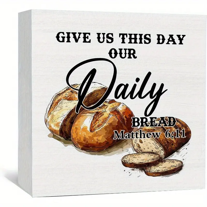 Christian Baking Wooden Box Signs, Bakery Decor, Baking Baker Gifts, Give Us This Day Our Daily Bread Bible Verse Wood Decoration Home Decor for Kitchen Dining Room Desk Table Shelf 5x5 Inch